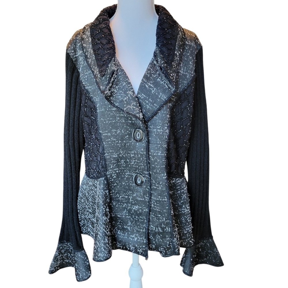 Anthropologie Sioni Black Gray Wool Blend Whimsigoth Long Sleeve Cardigan Jacket